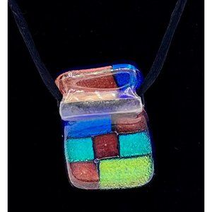Killer Designs Fused Glass Multicolor Pendant with Satin Necklace | NEW